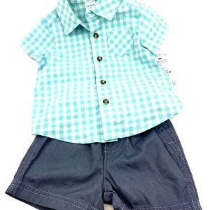 Baby Outfit Set Size 3m Infant Boys Children Kids Buttons Top Shorts Matching